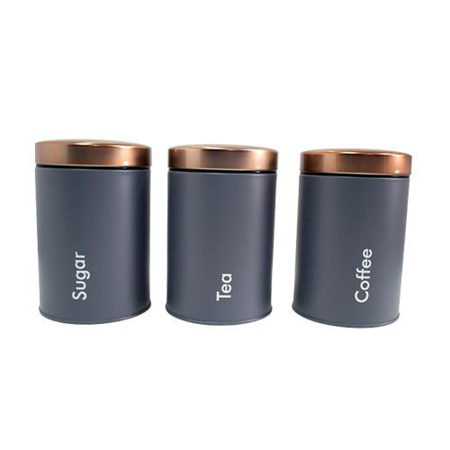 Bread Bin & Canister Set - 4pc Grey & Rose Gold