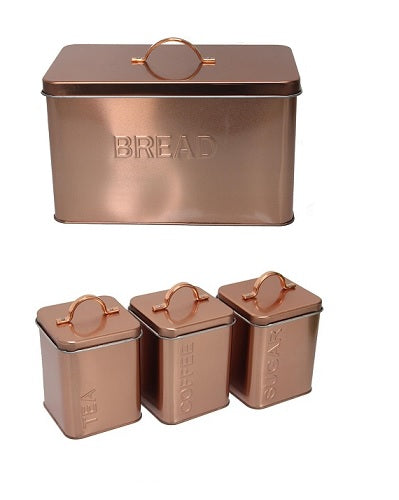 Bread Bin & Canister Set - 4pc Metal