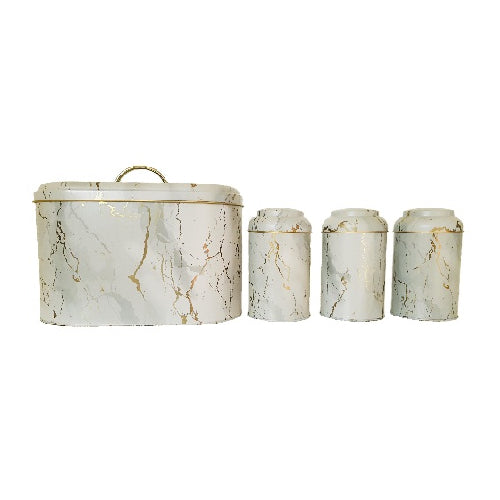 Bread Bin & Canister Set - 4pc Gold Foil