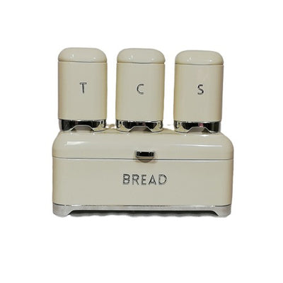 Bread Bin & Canister Set - 4pc Retro - Silver Bottoms