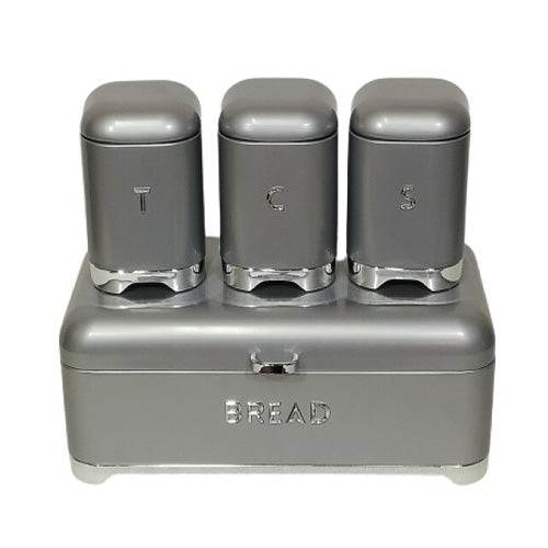 Bread Bin & Canister Set - 4pc Chrome Bottoms