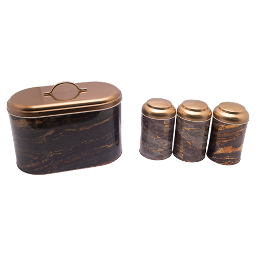 Bread Bin and Canister Set - Granite + Gold