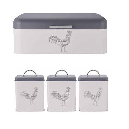 Bread Bin & Canister Set - 4pc Rooster Range