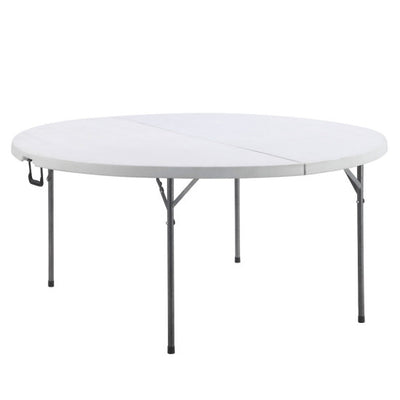 assembled and open view of the round folding table with folding legs