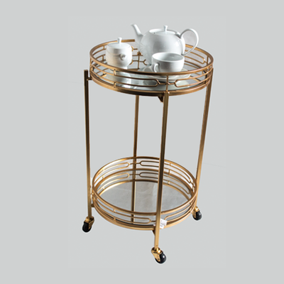 Server Trolley - Double Mirror Round - Gold