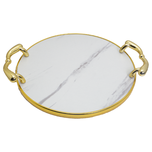 Serving Tray - Round Flat Marble Look 2pc Set