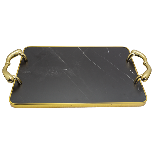 Serving Tray - Rectangle Flat Marble Look 2pc Set