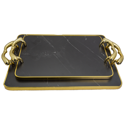 Serving Tray - Rectangle Flat Marble Look 2pc Set