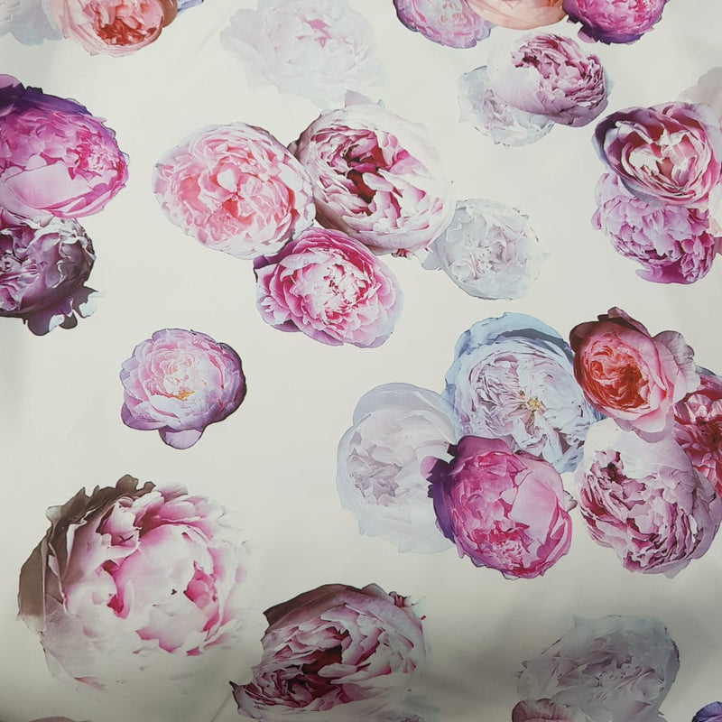Printed Duchess Satin - White + Pink