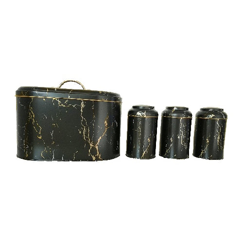 Bread Bin & Canister Set - 4pc Gold Foil