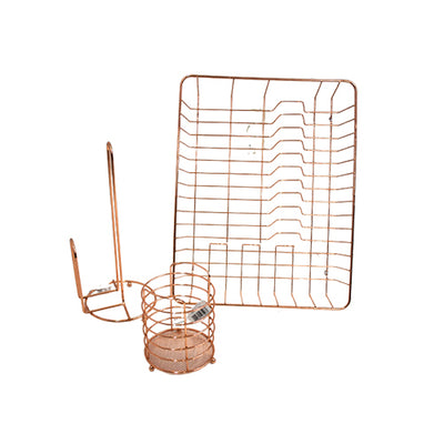 Kitchen Set - Cutlery Holder, Dish Rack, Paper Towel Holder - Copper