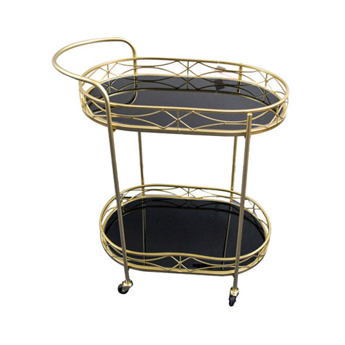 Server Trolley - Double Mirror Oval - Gold