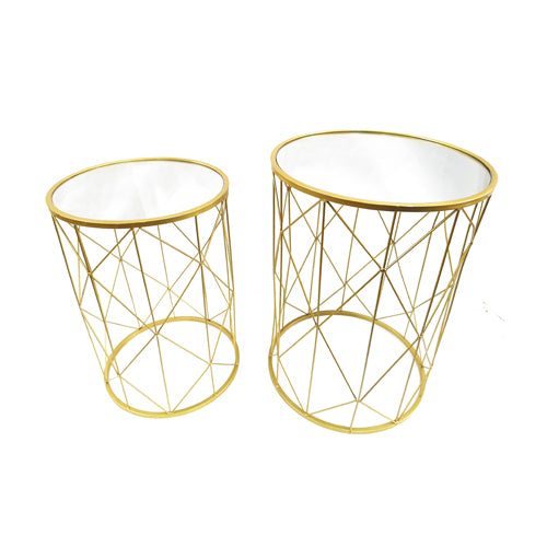 Server Tables - Geometric Side Table Set Round - Gold