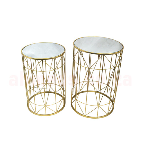 Server Tables - Geometric Side Table Set Round - Gold
